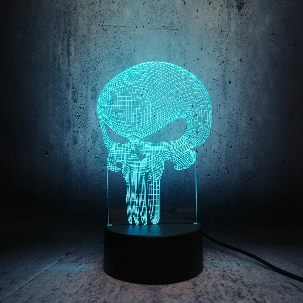 Длинный зуб череп 3D светодиодный USB лампа Хэллоуин Каратель настроение красочная