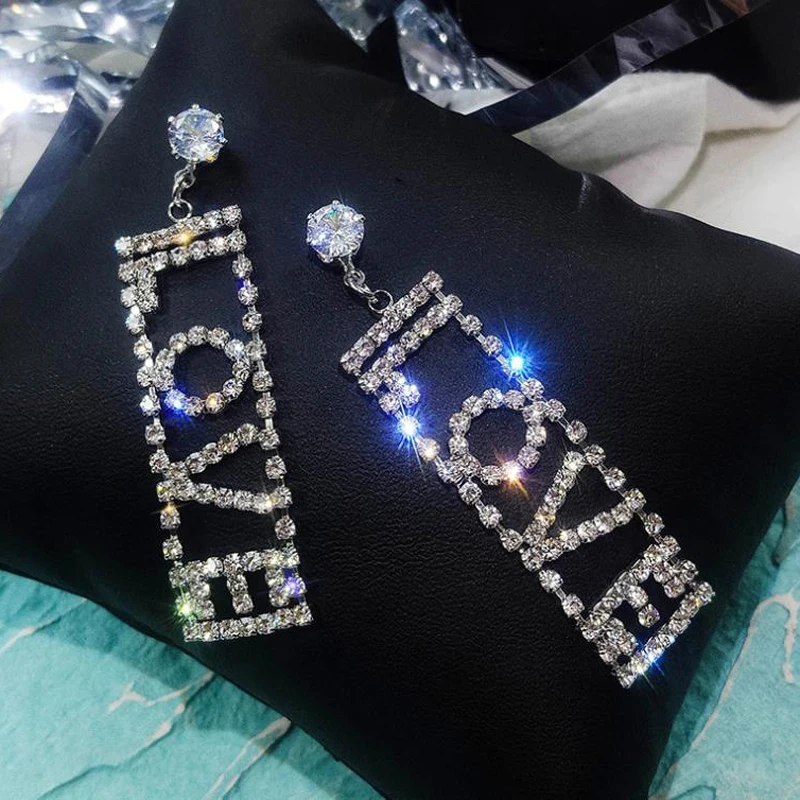 Новинка 2019 DIY сплав стразы буквы любовь висячие серьги для женщин модное
