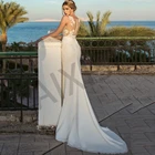 Жасминовое свадебное платье без бюстгальтера, с круглым вырезом, без рукавов, с разрезом, атласное шифоновое пляжное платье для невесты