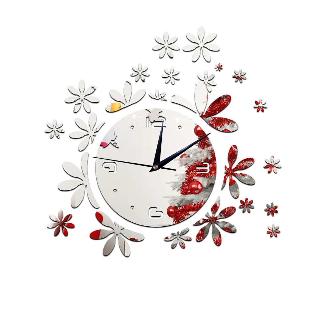 Креативные индивидуальные настенные романтические зеркальные часы с цветами