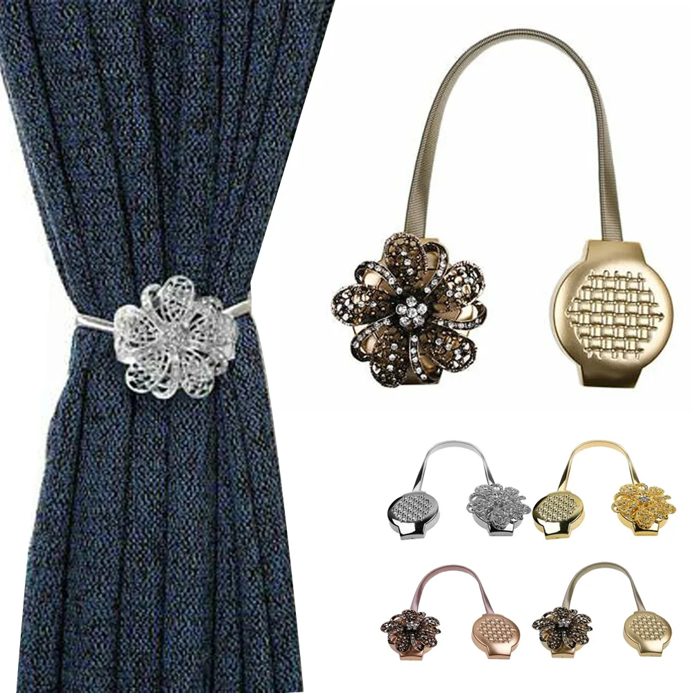 Магнитные хрустальные цветочные бриллиантовые Пружинные зажимы для штор с