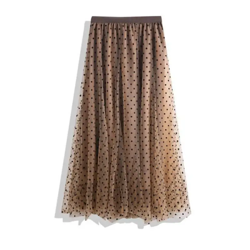 

2020 Autumn & Winter New Women Simple Solid High Waist Polka Dot A-line Skirt Elastic Waist All-match Long Skirt Free Shipping