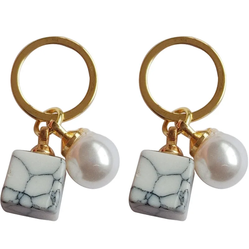 

S925 needle earrings white marble small drop earrings shiny pearl golden circle earrings women jewelry female girl gifts
