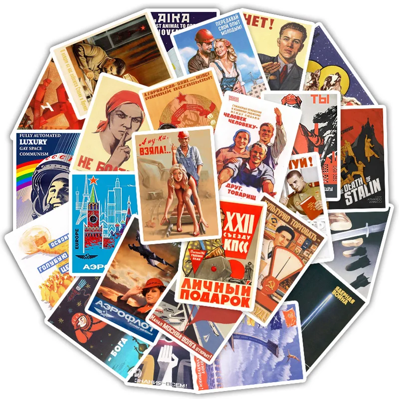 25pcs mixed new ussr cccp poster stickers waterproof stalin stickers for laptop luggage guitar phone stickers room wall decor free global shipping