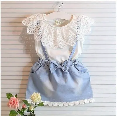 

Toddler Kids Baby Girls Outfits Clothes T-shirt Tops+Denim Dress 2PCS Sets