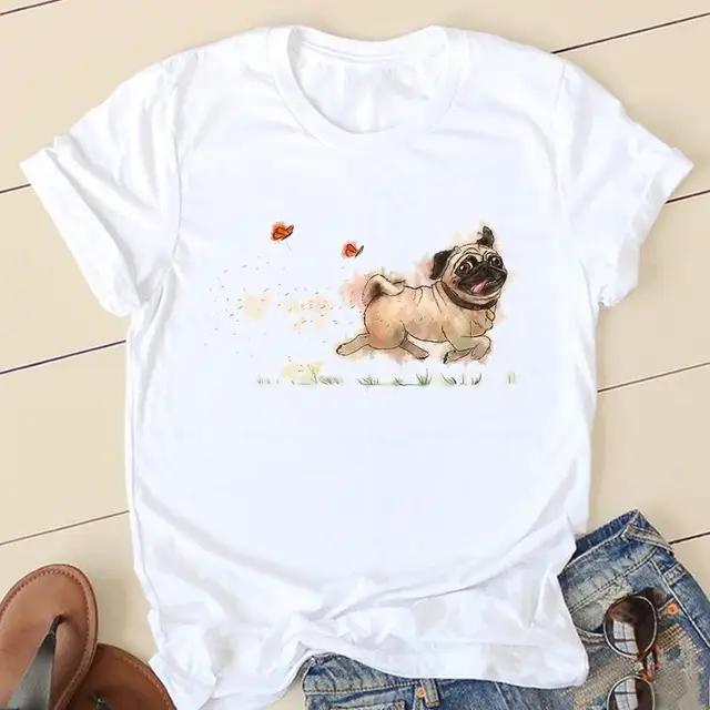 Women Sweet Love Pug T-shirts Ladies Fashion Clothing Short Sleeve Cartoon Clothes Spring Summer Female Tee Graphic Tshirt 2