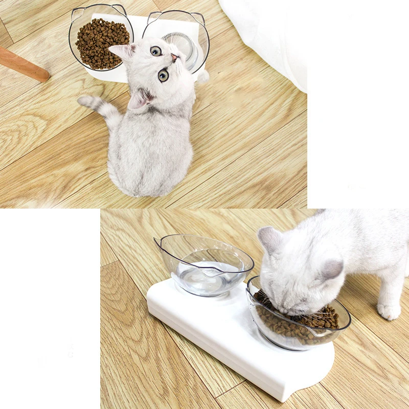 

Cat Food Bowl with Stand White Dog Water Bowl Single/Double Bowl Pet Feeding Tool J8