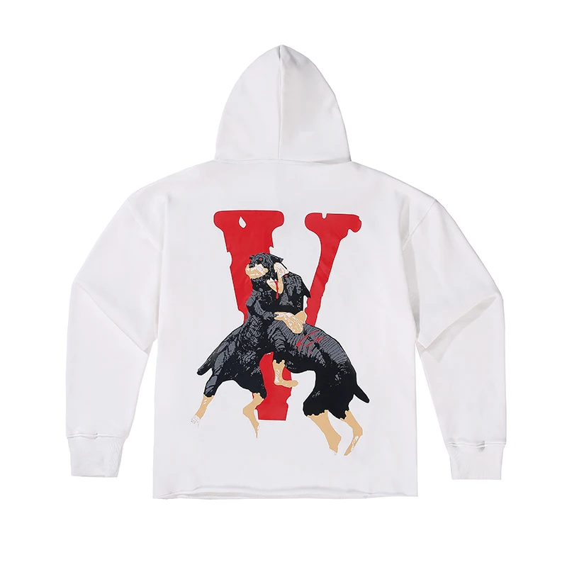 

Trendy Brand Vlone 20ss Spring Autumn New Skull Big V Print Men and Women Loose Casual Hooded Sweater