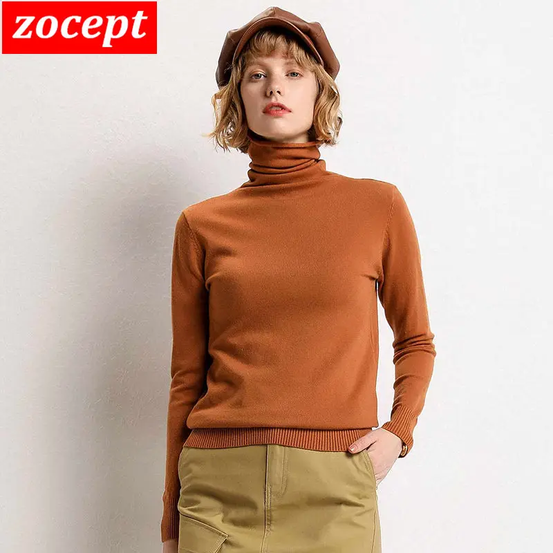 Zocpt, новинка, Осень-зима, 30% шерсть, водолазка, свитер, OL, карамельный, вязаный пуловер, женский, теплый, вязанный джемпер, уличный Топ