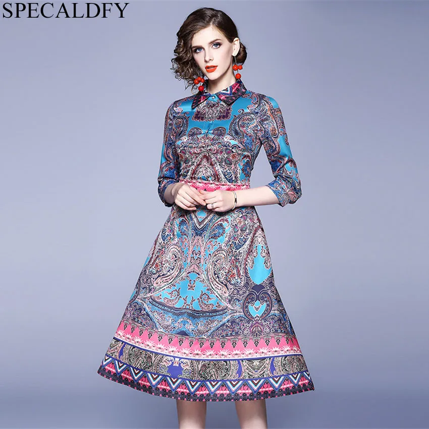 Женское модельное платье с рукавом 2020 Роскошное винтажное платье-миди принтом