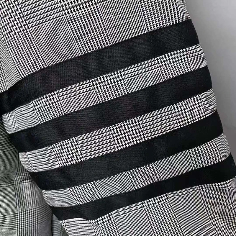 

2021 Fashion TB THOM Brand Clothes Men Hooded Jacket Loose Striped Gary Houndstooth Thick Winter Casual Cotton Coat