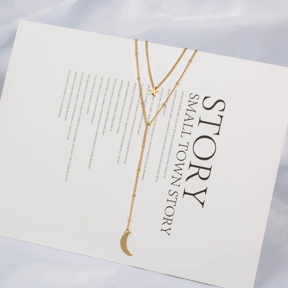 Женское многослойное ожерелье KCALOE с Луной и звездой в стиле ретро из золотистого