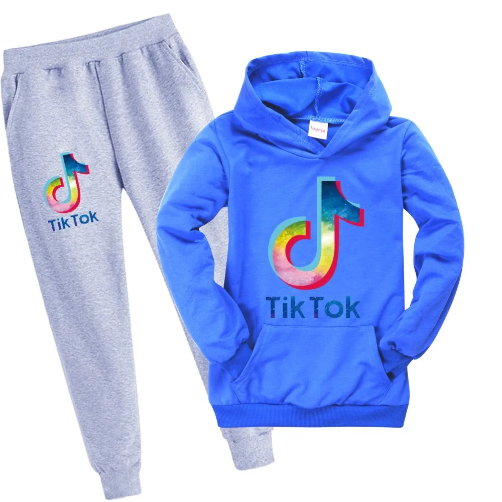 Модный костюм TIK TOK из футболки и брюк для мальчиков одежда девочек-подростков