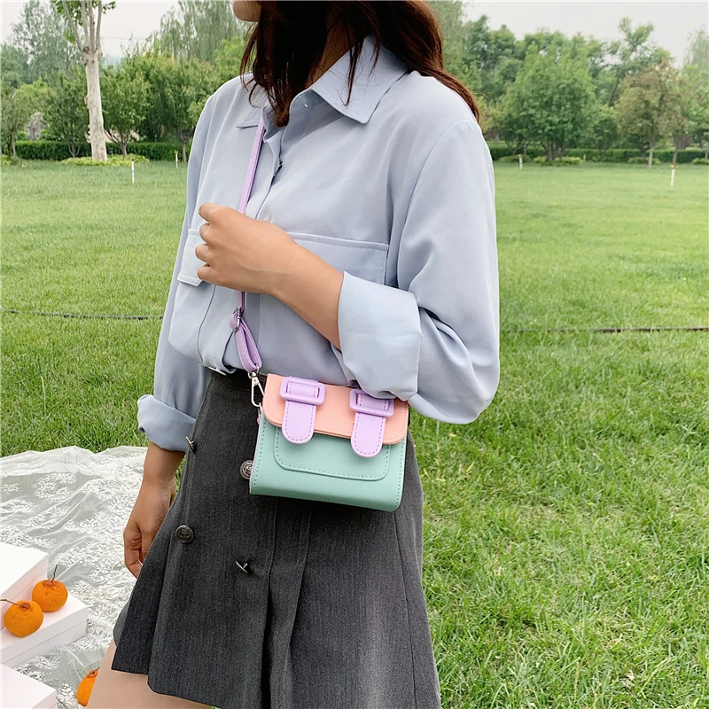 Мини сумки через плечо из искусственной кожи контрастных цветов для женщин 2021