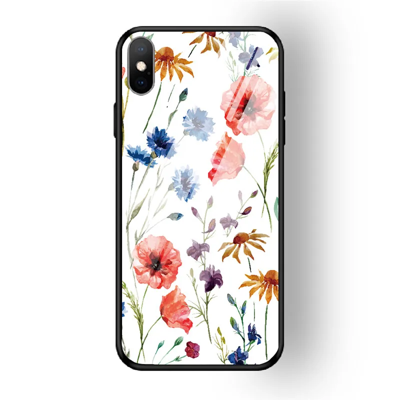 02 Чехол для телефона с цветочным рисунком для iPhone 7, 8, 6, 6S PLUS, XR, X, XS MAX, задняя крышка из закаленного стекла, чехол для iPhone 5 5S se, глянцевый противоударный чехол - Цвет: 02