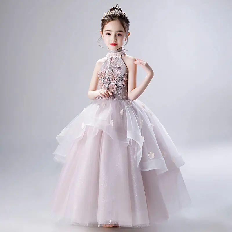 

Off Shoulder Lace Appliques Flower Girl Wedding Gown Kids Evening Party Christmas Long Prom Princess Formal Birthday Dresses