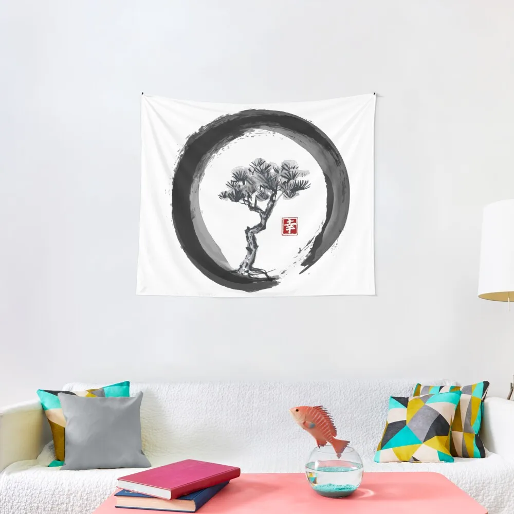 Японская сосна in Enso Zen Circle настенный гобелен с японскими чернилами пляжное