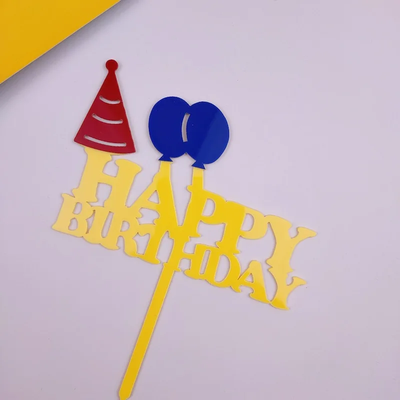 

New Candy Balloons Acrylic Happy Birthday Cake Topper Gold Birthday Cupcake Toppers Flag for Baby Birthday Party Cake Decoration