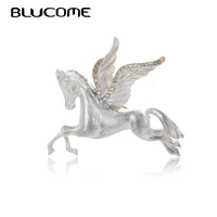 blucome white miracle lucky horse wings brooches for women kids enamel alloy animal rhinestone crystal banquet party brooch pin
