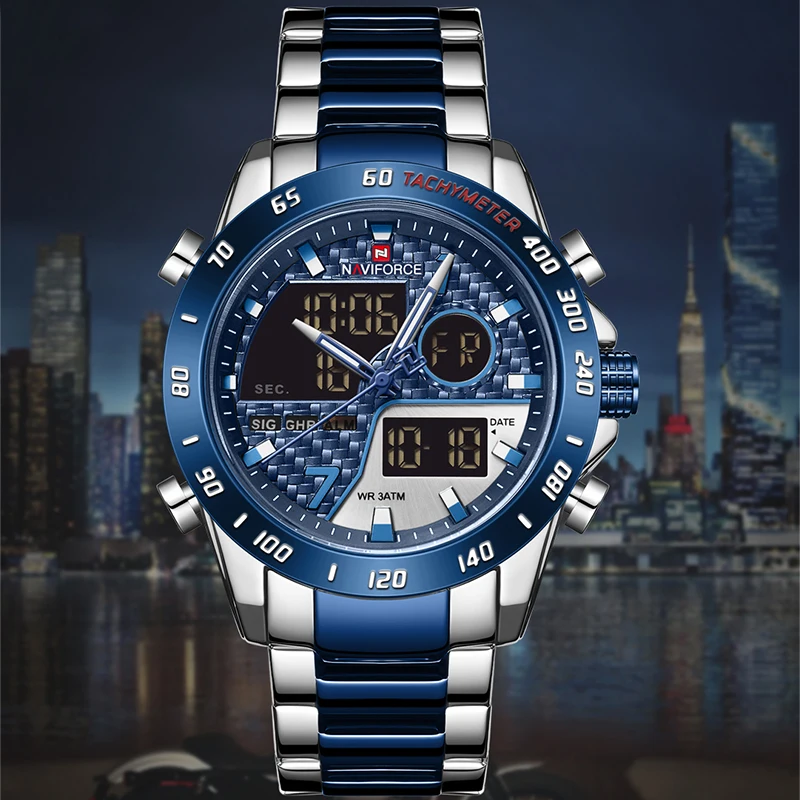 Мужские часы NAVIFORCE водонепроницаемые военные спортивные Кварцевые полностью