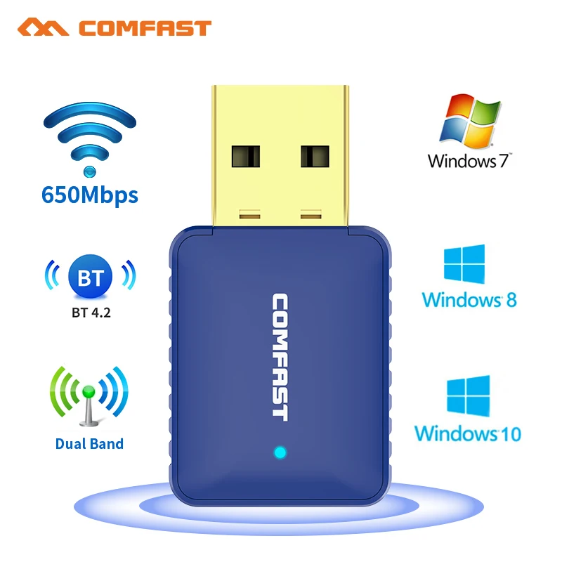 

CF-726B USB 650Mbps беспроводной Wifi адаптер приемник 5,8 Ghz сетевая LAN Карта ПК Bluetooth совместимый 4,2 приема передачи