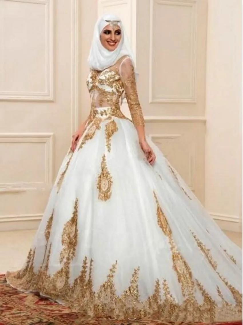 Роскошное индийское свадебное платье с высоким воротником рукавом 3/4 Золотая