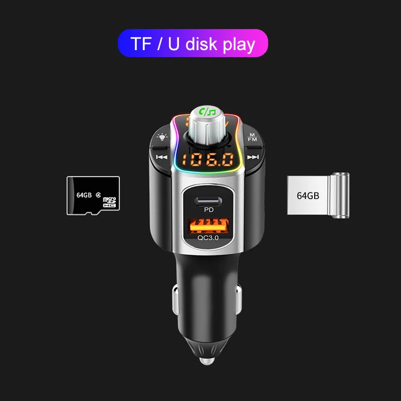 Автомобильный FM-трансмиттер VR robot Bluetooth 5 0 mp3-плеер быстрая зарядка QC3.0 + PD комплект