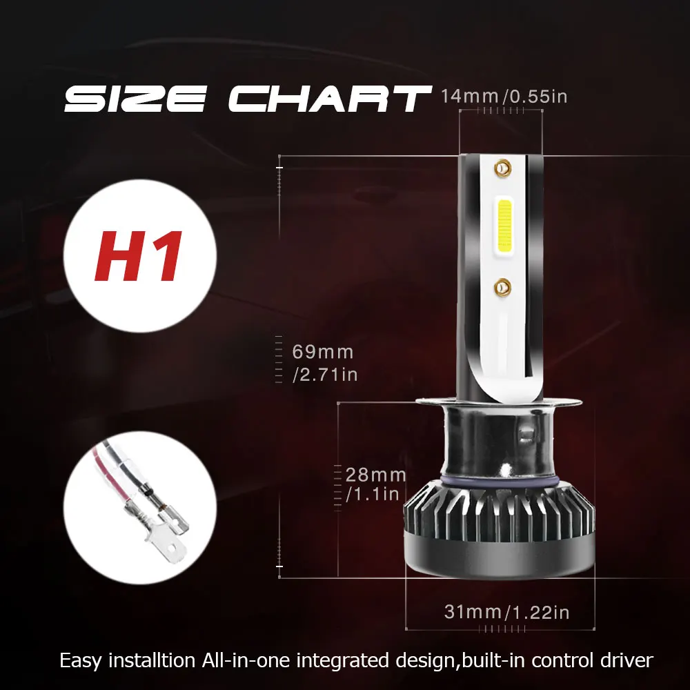 2 шт. H4 светодиодный лампы мини светодиодный фары H1 H7 H8/H9/H11 9005/HB3/H10/9006/HB4 9012 6000K 8000LM/set.12V 24 V