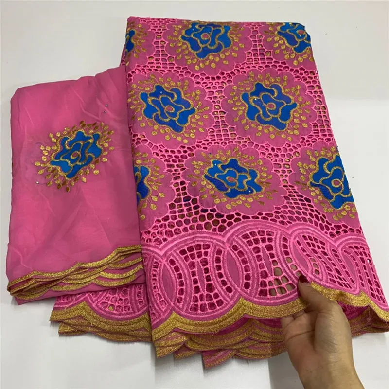 

7 Yard With Scarf Swiss Lace Fabric Heavy Beaded Embroidery African 100% Cotton Fabrics Swiss Voile Lace Dubai Style 7L032401