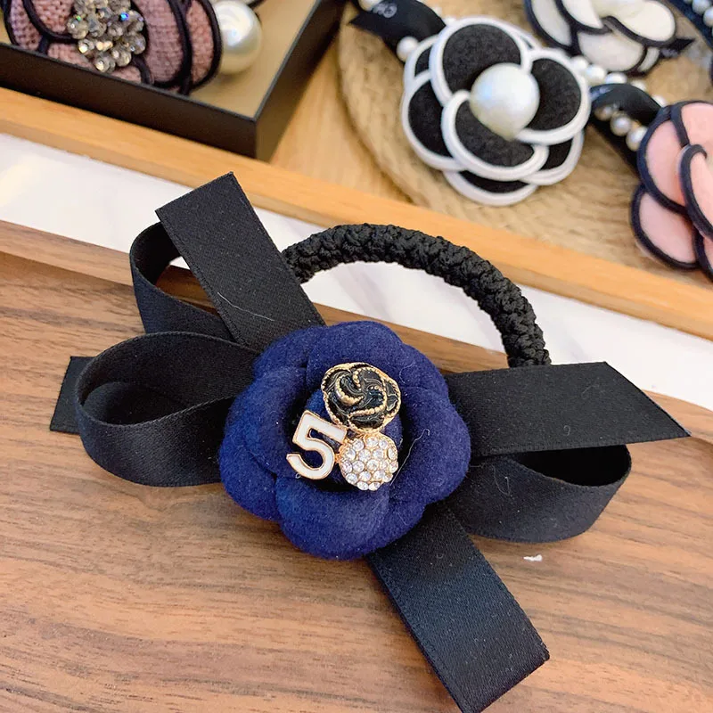 Женская эластичная резинка для волос тканевая лента с бантом и цветами камелии