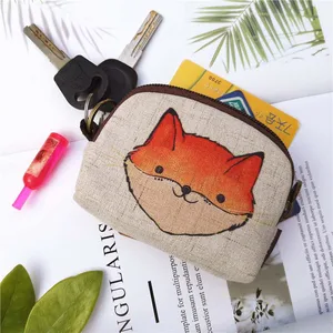Женский короткий кошелек с рисунком из мультфильма, винтажный холщовый чехол, кошелек для монет, Дамский держатель для карт, клатч, детские маленькие кошельки с рисунком лисысовы