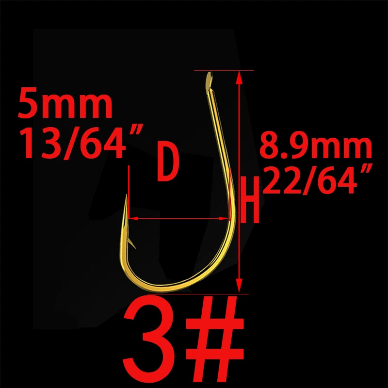 Barbed Hook Size 3 100 шт. Высокоуглеродистая сталь золотой рыболовный крючок Размер 1#2#3#4#5#6#7#8#9#10#11#12# рыболовные крючки для ловли карпа - Цвет: Barbed Hook Size 3