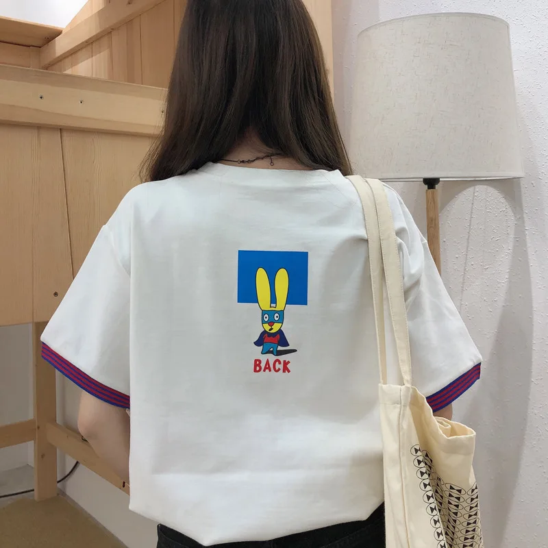 Женская футболка с рисунком Kawaii розовая белая уличная Футболка Harajuku Bts Kpop