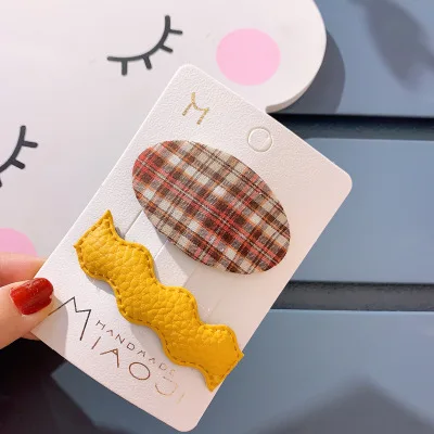 

New 2 Pcs/set Fashion Candy Color Elliptical Lattice Hair Clip Cute Pu Hair Pins For Girls Hair Accessories