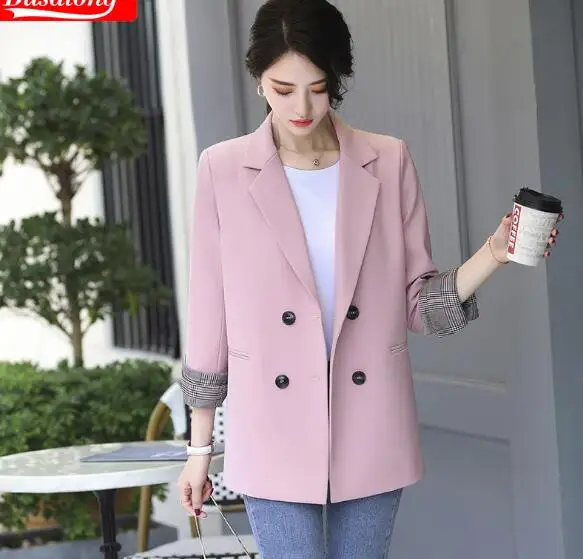 Женский двубортный Блейзер розовый деловой пиджак для офиса весна-лето 2020 |