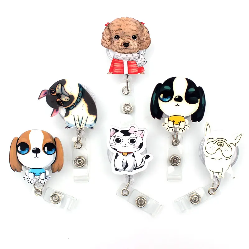 

New Cute Dog And Cat Style Retractable Badge Holder Reel Nurse Exhibition Enfermera Card Holder Accessory