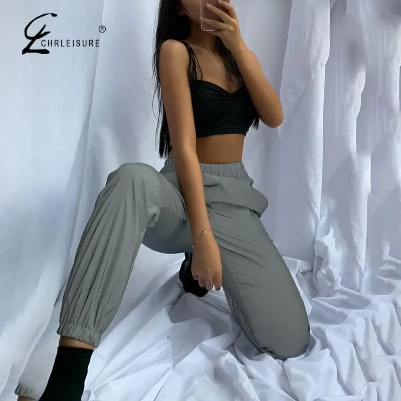 CHRLEISURE Women's Fashion Sports Trousers Street Loose Beam Foot Night Running Reflective Pants Women | Женская одежда