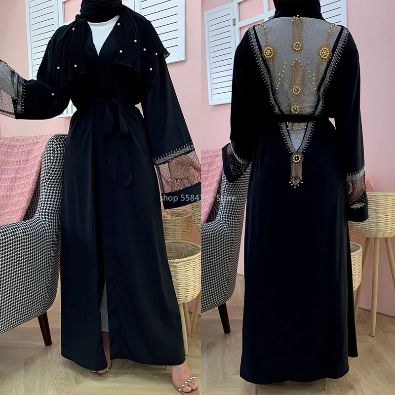 Кимоно Abaya модный сетчатый кардиган стразы сшитый женский арабский Дубай Турция