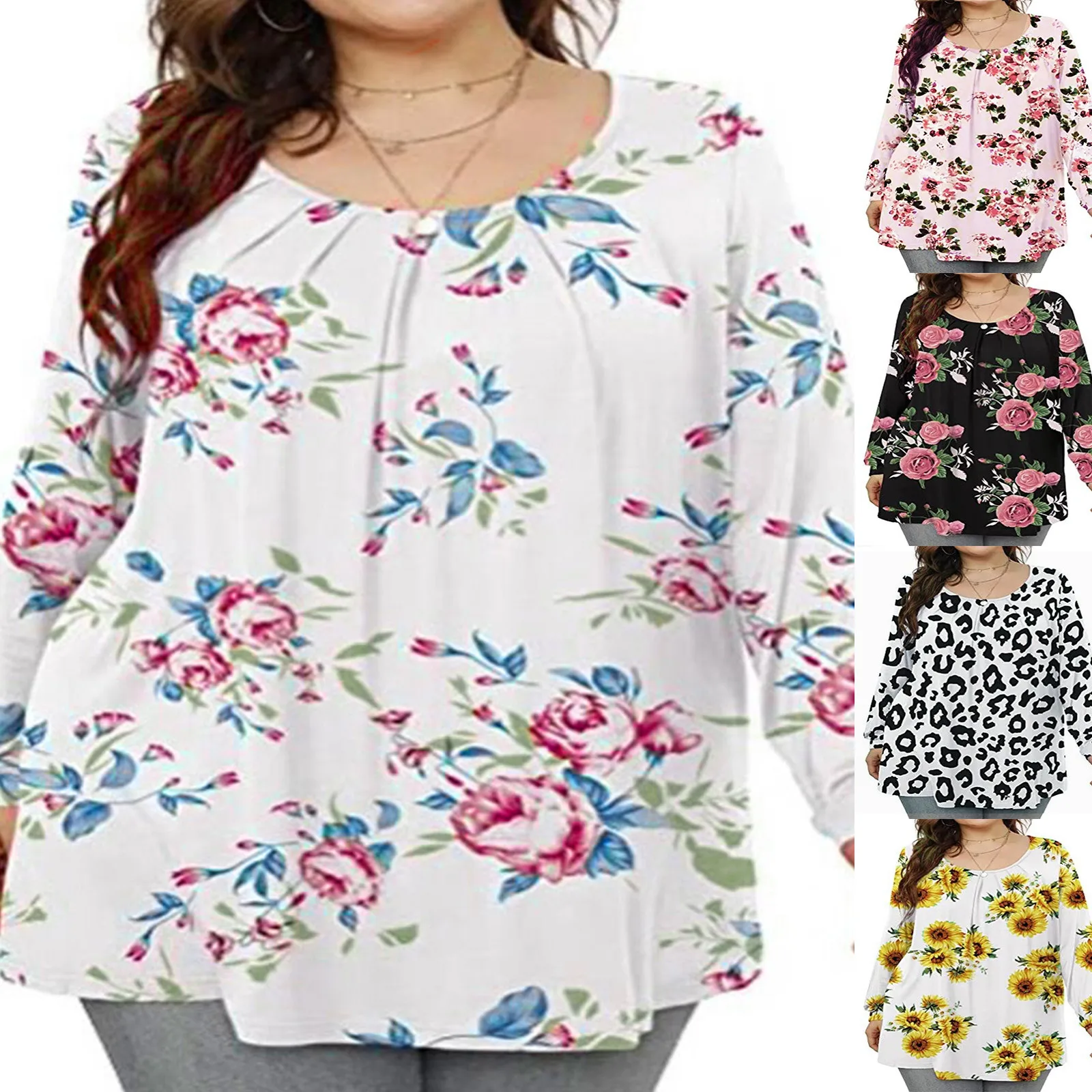 

Womens Long Sleeve Round Neck Printed Tops Loose Casual T-shirt Blouse Women's Casual Pullover All-match T-shirt Женская Одежда