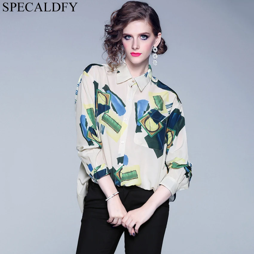 2019 Новая модная Осенняя Повседневная рубашка женская с длинным рукавом принтом