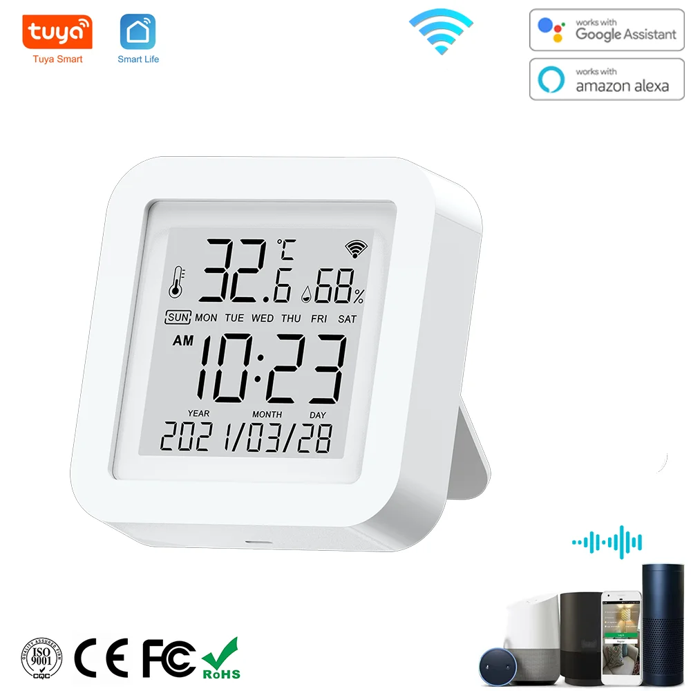 

Tuya WIFI Temperature & Humidity Sensor for Smart Home var SmartLife Remote Control With Display Support Alexa Google Assistant