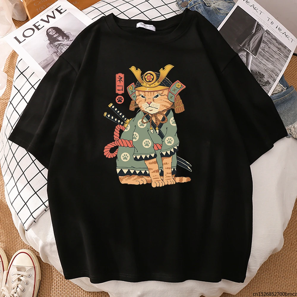 

Cat Carrying A Sword Printing Womens Tshirts New Slim Street Summer Short Sleeved