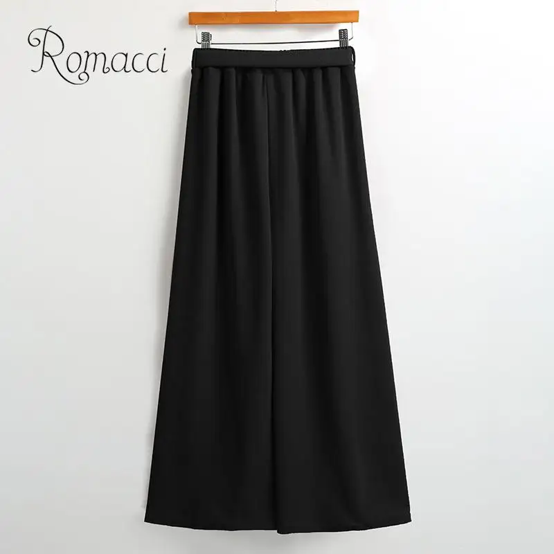 Брюки с широкими штанинами однотонные бантом эластичная высокая талия свободные