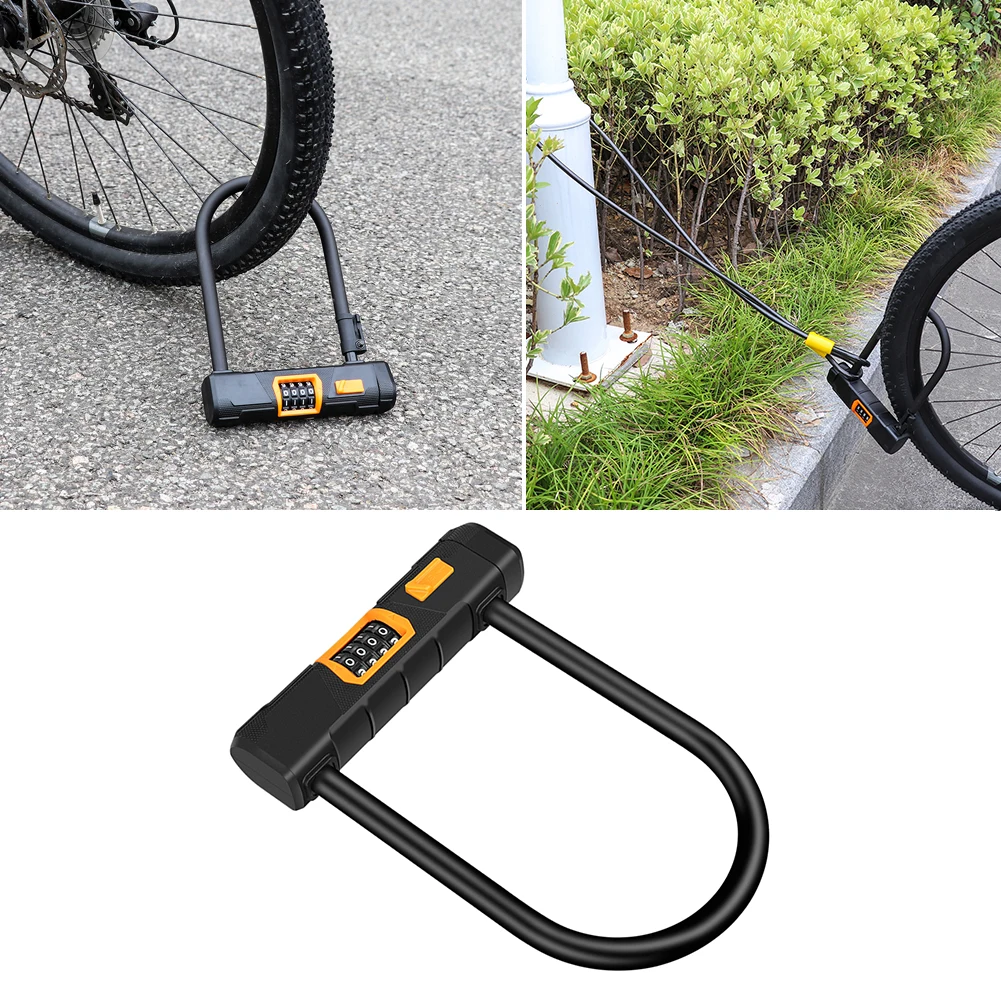 

Bicycle U Lock with 1.2m Steel Cable Bike Motorcycle Lock Bicycle Accessories 4-Digit Combination for Mountain Road Bike