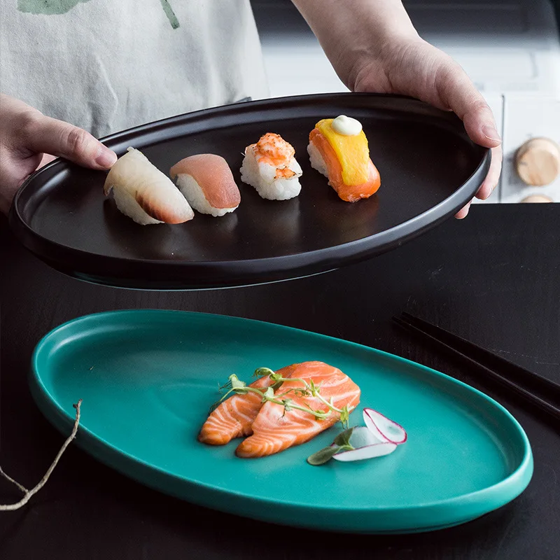 Скандинавская твердая овальная керамическая тарелка на пару для рыбы матовая