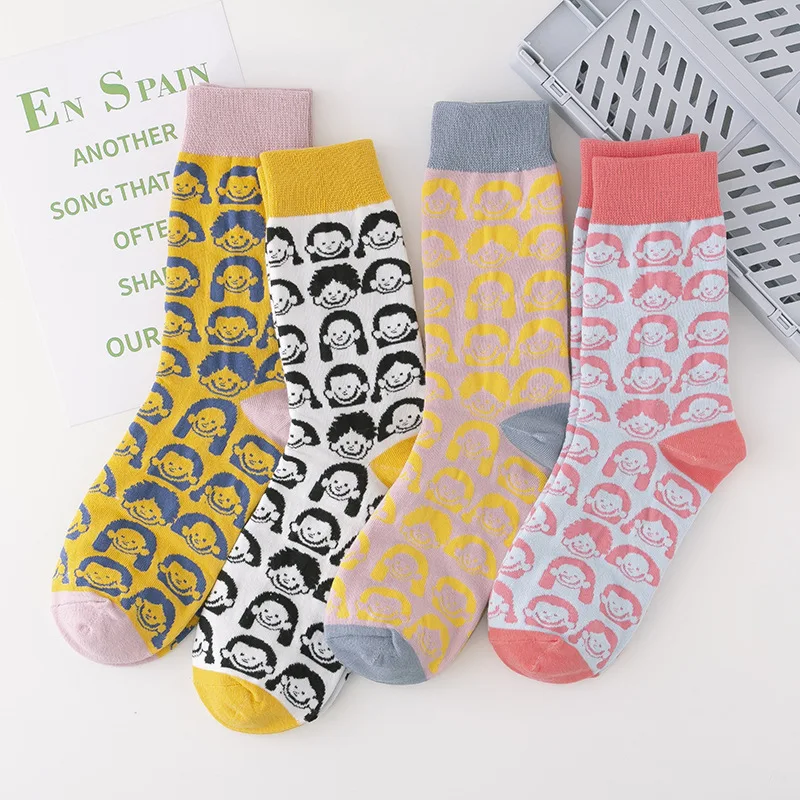 

Autumn and winter new full-body head socks women fresh college style tube socks hip-hop personality cartoon trendy socks