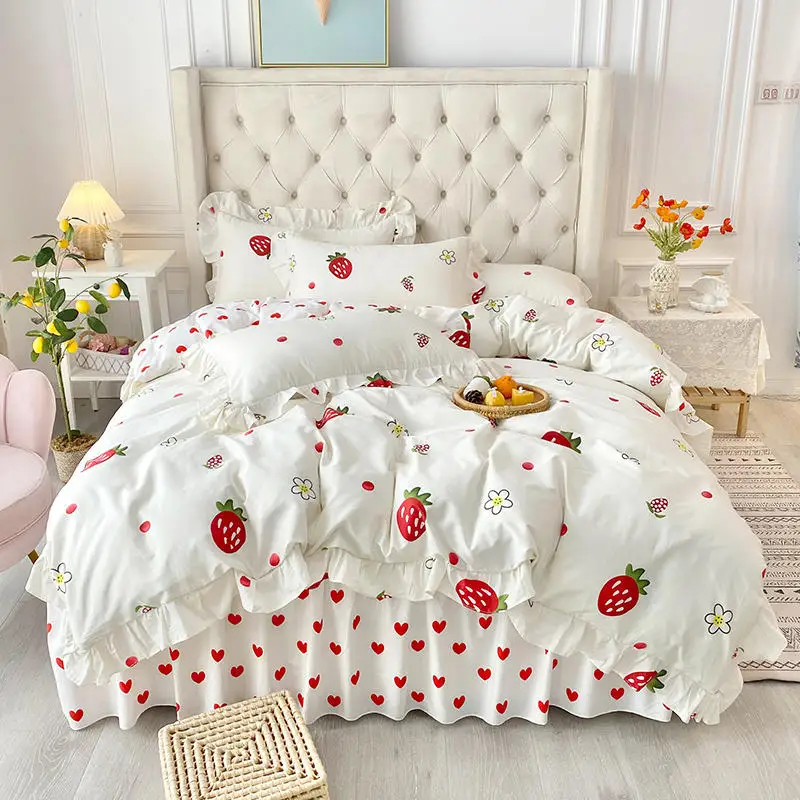 

4Pcs All cotton printing Princess wind bedding sets queen king size duvet cover set bed skirt set pillowcase bedclothes.