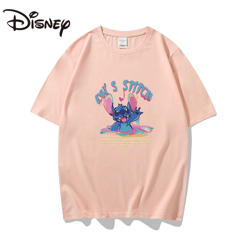 

Disney summer and summer trendy versatile women's dress round neck short sleeve Stitch loose slim pure cotton T-shirt