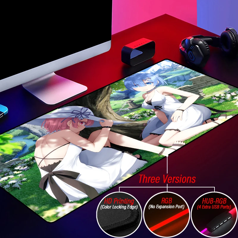 Оригинальный RGB пользовательский Re Zero игровой HD Коврик для мыши со светодиодной