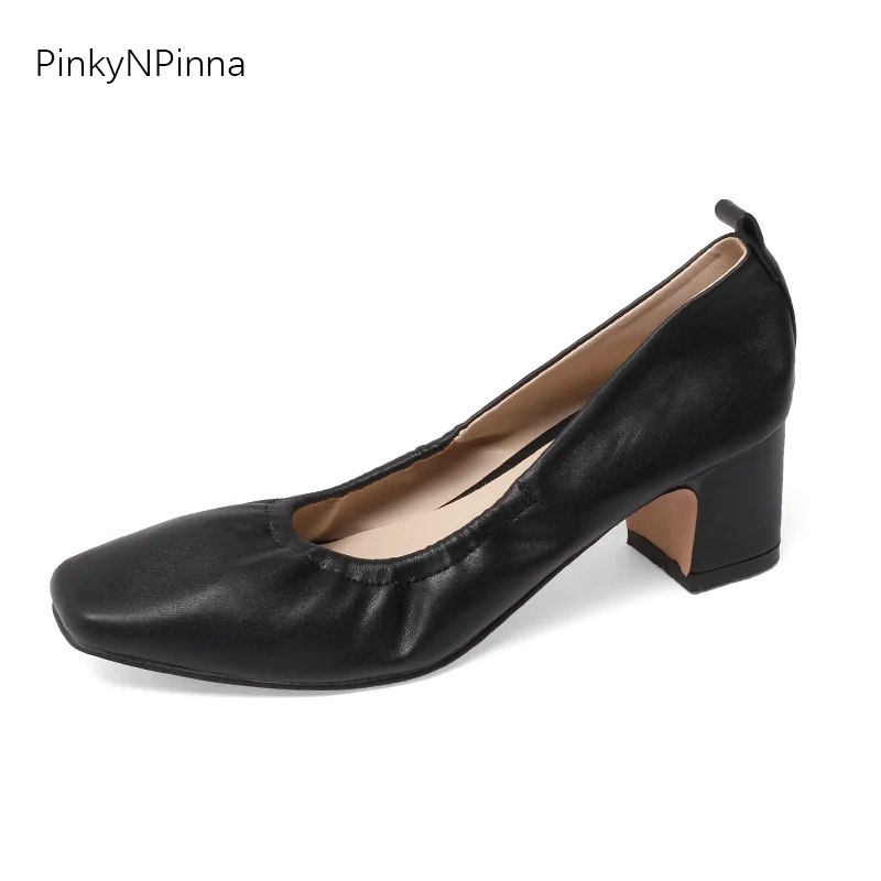 

2020 new arrival Luxury top quality women soft sheepskin pumps chunky high heels party dress shoes real leather office slip on a